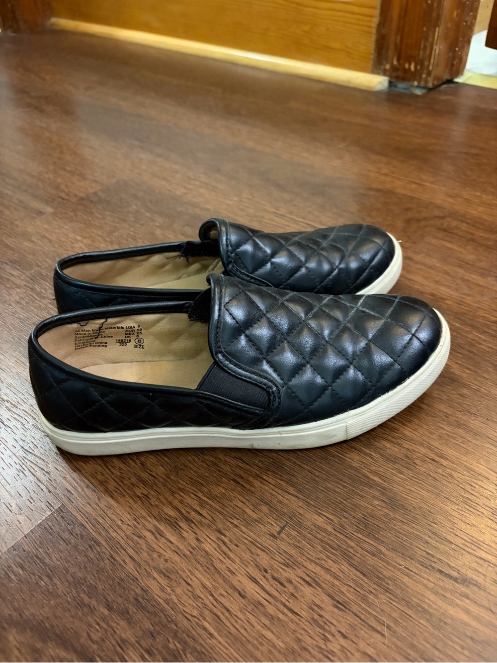 Quilted Black Slip-On Sneakers with White Sole
